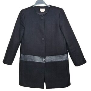 Club Monaco Black Coat Mid Length Wool Blend Lambs Leather Jacket winter‎ sz S